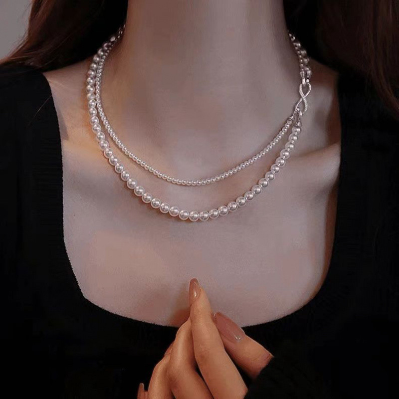 Phụ kiện cổ mới về dành cho nữ: Vòng cổ nhiều lớp ngọc trai hai sợi thủ công thời trang, không cần thời trang