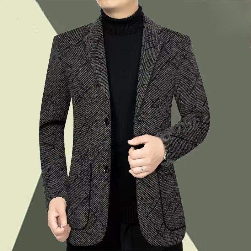 Áo khoác nam VN, Phong cách nặng nề, Quần áo phong cách mới, Áo khoác bố len dày, Thích hợp cho nam giới trung niên, Quần áo nam mùa thu đông 2024, có túi áo khoác