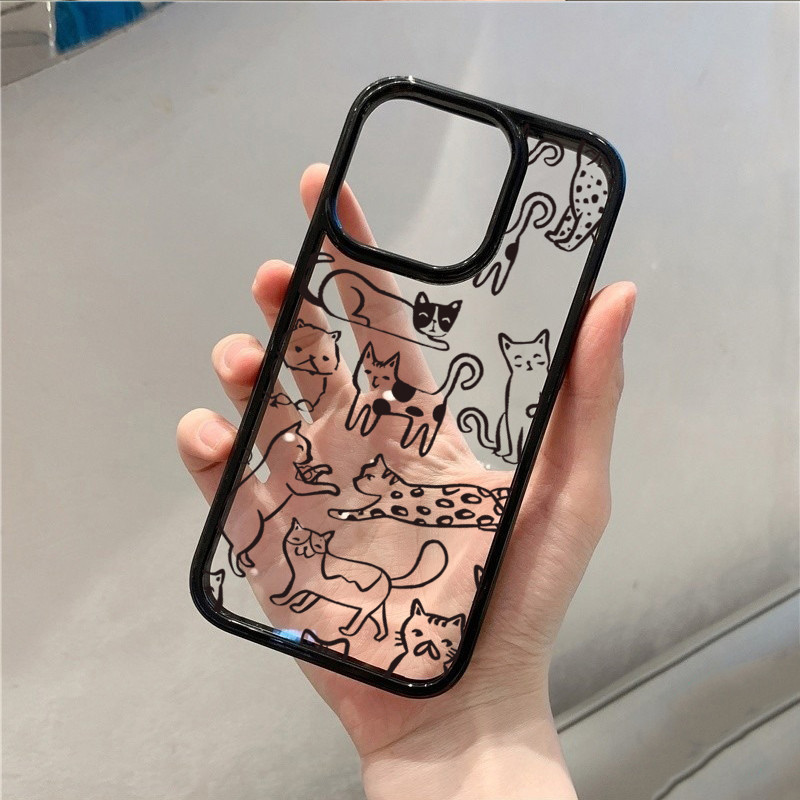 Vỏ Tương Thích Cho Samsung A06 A26 A55 A56 A35 A54 A36 A05S A15 A16 A12 A52 A34 5G A32 Line Cat Minh Họa Acrylic Trong Suốt Chống Sốc