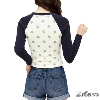 Áo thun nữ dángSlim Fit tay dài cổ tròn, họa tiết ngôi sao màu tương phản, phù hợp mùa thu/spring