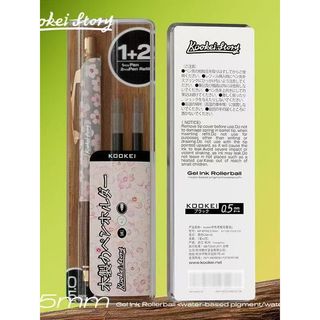 KOOKEI Gel Bút Nhiều Màu Sắc Hoa Anh Đào May Mắn Cỏ Ba Lá Bốn Lá Phiên Bản Giới Hạn, Bộ 1 + 2, Ngòi CS 0.5mm, Loại Đẩy, Nhanh Khô, Bút Ký Tên Đen