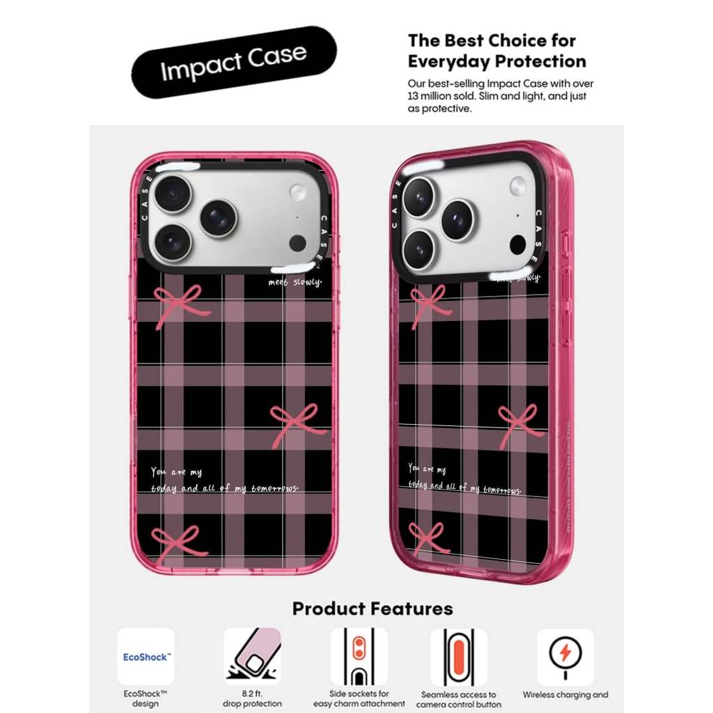 CASECASE X Nơ Lưới Đen Màu Hồng Fizz Trong Suốt Cứng Hút Từ Tính Tác Động Dành Cho Apple IPhone 12 13 14 15 16 17 Pro Max Air Plus Có Hộp