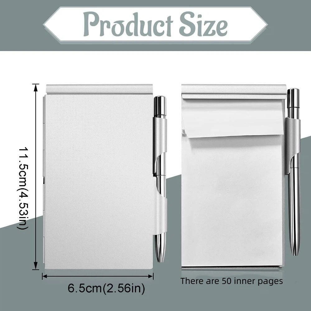 FUHUIOT Nhôm Notepad, Di Động Có Miếng Ghi Nhớ Máy Tính Xách Tay Bỏ Túi Kim Loại, Notepad Du Lịch Có Bút Giấy Bền Có Thể Đổ Lại Văn Phòng Memo Pad Đồ Dùng Kinh Doanh