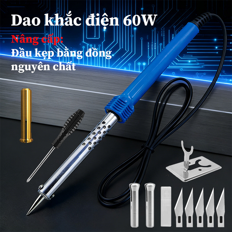 Bộ Mỏ Hàn 60W Và Dao Cắt Nhiệt - Máy Hàn Thiếc Cầm Tay Mini, Dễ Dàng Thao Tác, Tặng Kèm Phụ Kiện Đầy Đủ