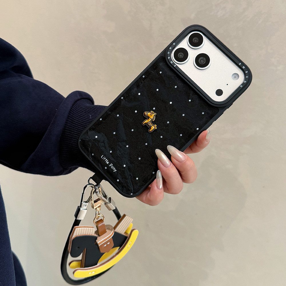 Ốp điện thoại nhung nâng cao dây buộc ngựa vàng 3D cho iPhone 17 Pro Max 16 15 14 13 Vỏ bảo vệ chống sốc