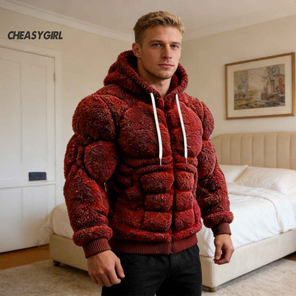 Áo hoodie nam họa tiết cơ bắp 3D in thực tế, ấm áp, phù hợp dạo phố và thời trang đơn giản cho mùa lạnh