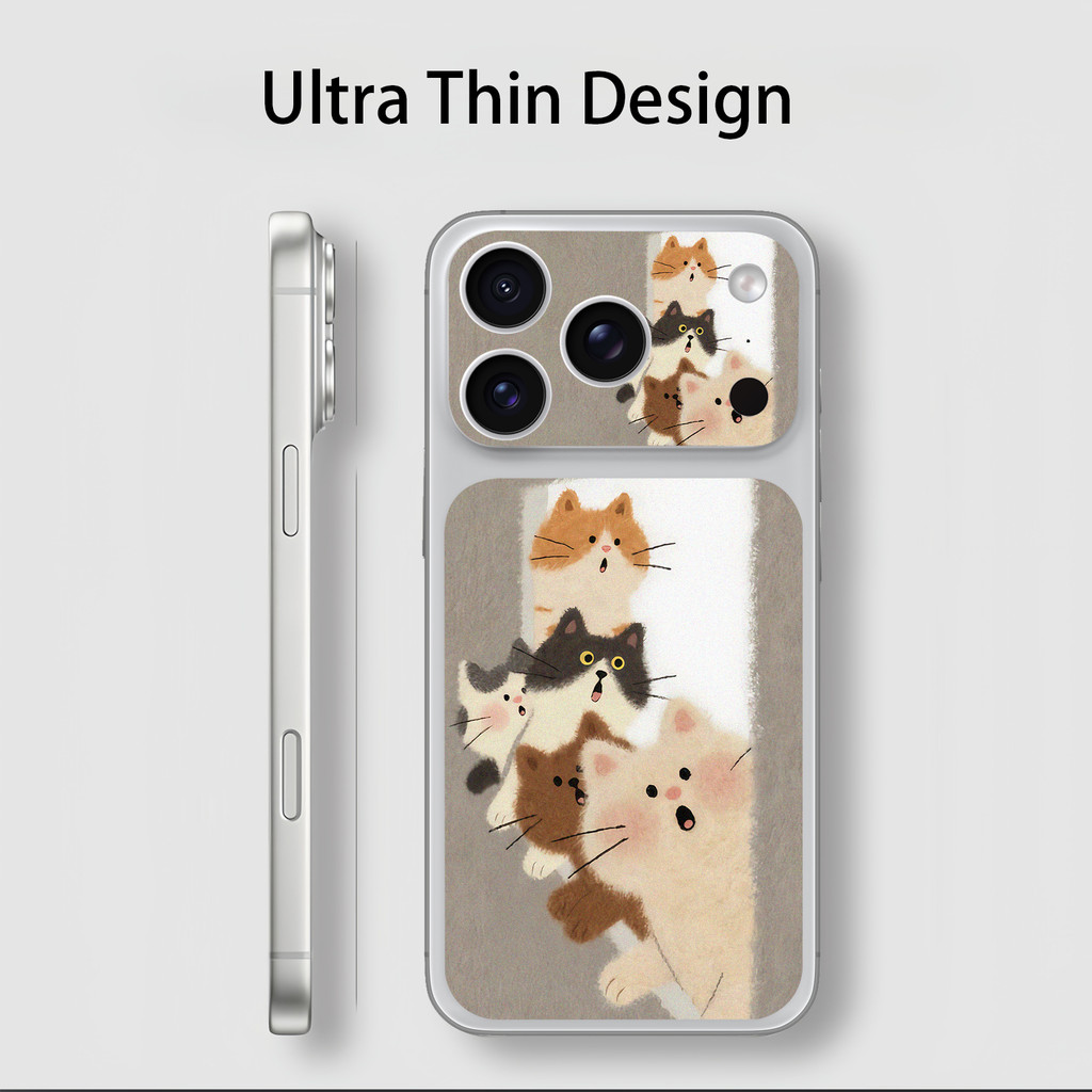Phim máy ảnh in hình mèo ngộ nghĩnh + Nhãn dán mặt sau cho IPhone 17 Pro / 17 Pro Max / Micro Matte Giấy mềm Bảo vệ camera / Phim mặt sau / Chống mài mòn Chống trầy xước