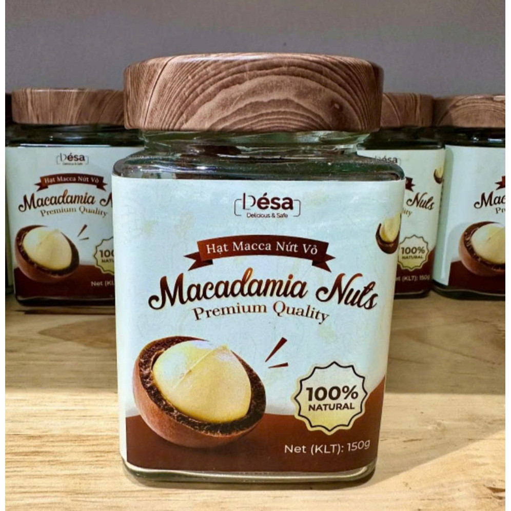 Hạt Macadamia Nứt Vỏ Desa 150g Hũ Thủy Tinh Nhân To Trắng Ngần, Béo Bùi Thanh Nhẹ