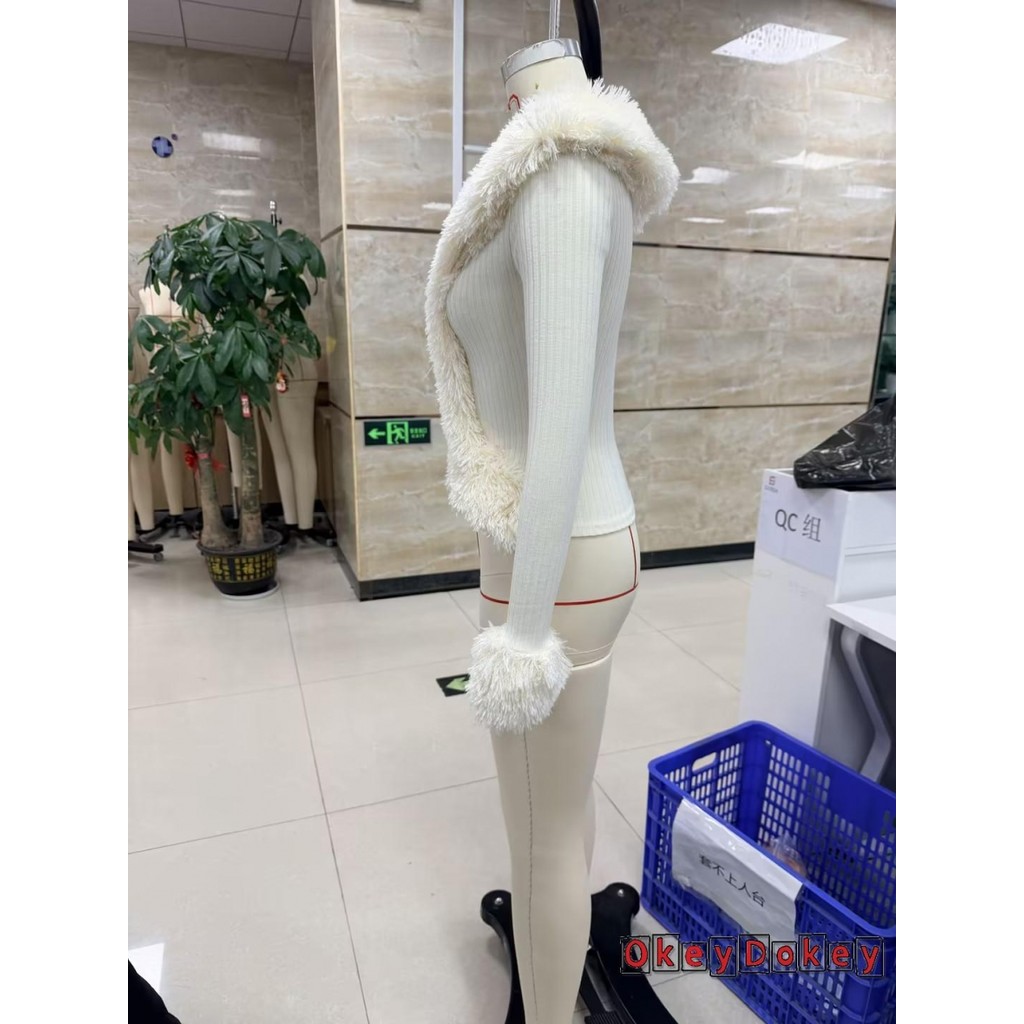 Áo len nữ mùa thu đông, lông thú chắp vá, cổ chữ V, dây kéo co giãn