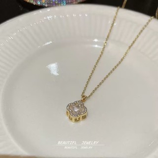 Vòng cổ thép titan bốn lá cỏ ba lá zircon - Thiết kế sang trọng, phù hợp cho nữ