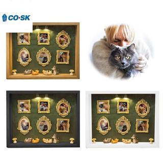 COUTR DIY Cat Mini Museum Silhouette Box, Familyand Cat Memory Photo Display Case Frame Silhouette Box có đèn VN