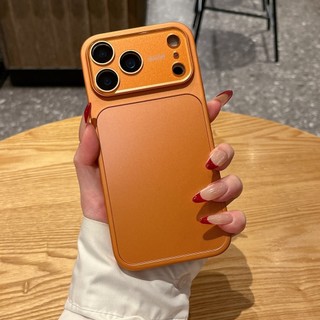 Kính Bảo Vệ Ống Kính Mạ Màu Cam Bạc AG Sơn Kim Loại Vỏ Điện Thoại Cho iPhone 17Promax 17Pro 13 14 15 16 Pro Max Chống Sốc Nam Nữ Vỏ Di Động