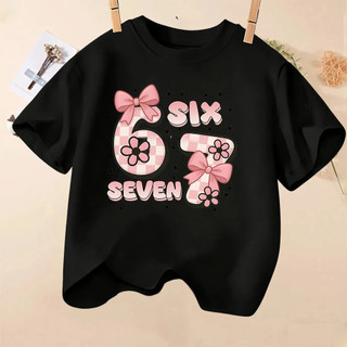 Trẻ Em Ngộ nghĩnh Sáu Bảy 67 Số In Hình Áo Cổ Tròn Quần Áo Mùa Hè