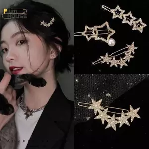 Kẹp tóc PlumHOUSEpunk pentagram vintage pha lê ngôi sao - kèm khuyên tai và kẹp mũ thời trang cho nữ