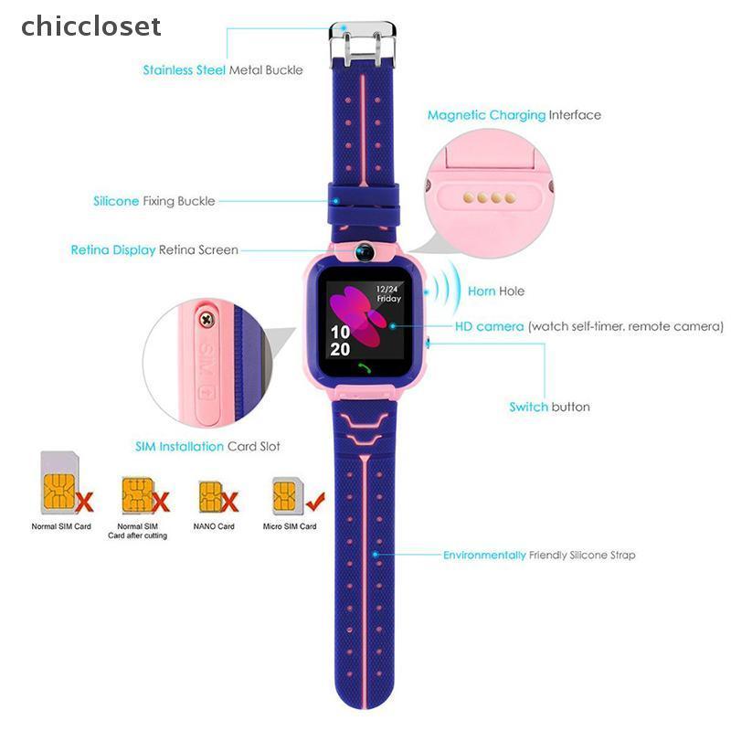 [chiccloset0] Đồng hồ điện thoại SOS thông minh dành cho trẻ em Q12 Đồng hồ thông minh có thẻ Sim Ảnh chống nước Ip67 Quà tặng trẻ em Đẹp