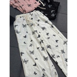 Quần Ống Rộng – In Bướm Đính Đá, Lưng Thun Streetwear Unisex, 3 màu cá tính.