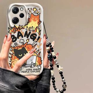 Mèo Đen Có Dây Xích Vòng Tay Vỏ Cho Redmi Note 15 PRO Plus 5G 4G 13 12 11 Pro 12S 11S A1 A2 Ốp Lưng Silicon Mềm Sóng Bên