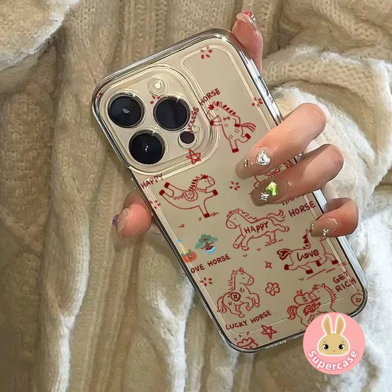 Năm Mới Happy Horse Ốp Lưng Điện Thoại Xiaomi Poco M8 F8 X7 Pro F7 Ultra M7 Plus F6 M6 X6 M5 M5S M4 X5 X4 X3 GT NFC M3 Pro X2 4G 5G Vỏ Dễ Thương Đường Pony Chúc May Mắn Trong Suốt Vỏ mềm