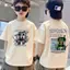 áo thoải mái, 100% cotton, cổ tròn, họa tiết cà phê, ngắn tay, 90-150 tuổi, 3-14, Áo thun nam