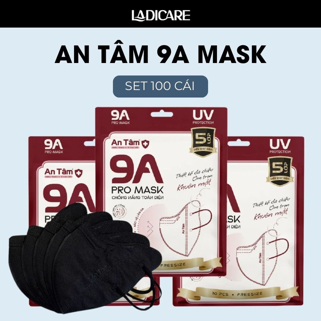 [Thùng 100 Cái] Khẩu trang 9A An Tâm bảo vệ toàn diện 5 lớp chống tia UV, mềm mịn thoải mái