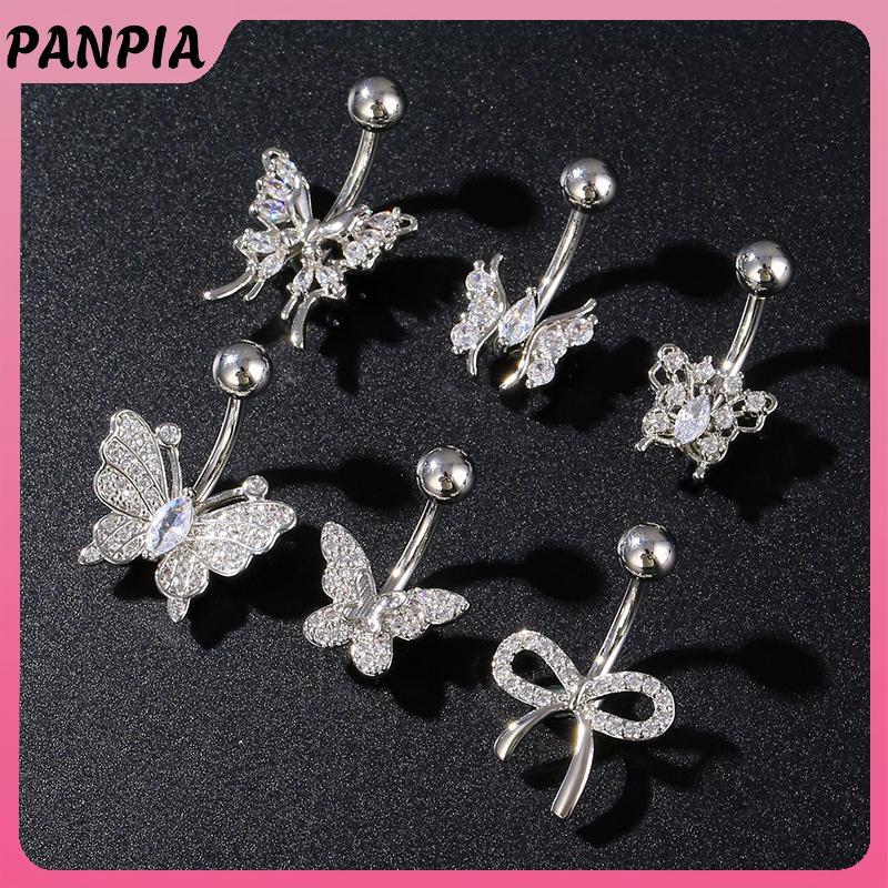 Nhẫn rốn nữ thời trang với nơ bụng, thép không gỉ và zircon, phù hợp làm đồ trang sức gợi cảm cho nữ và gái nhỏ.