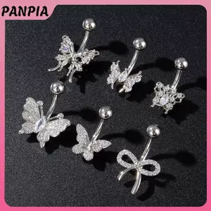 Nhẫn rốn nữ thời trang với nơ bụng, thép không gỉ và zircon, phù hợp làm đồ trang sức gợi cảm cho nữ và gái nhỏ.