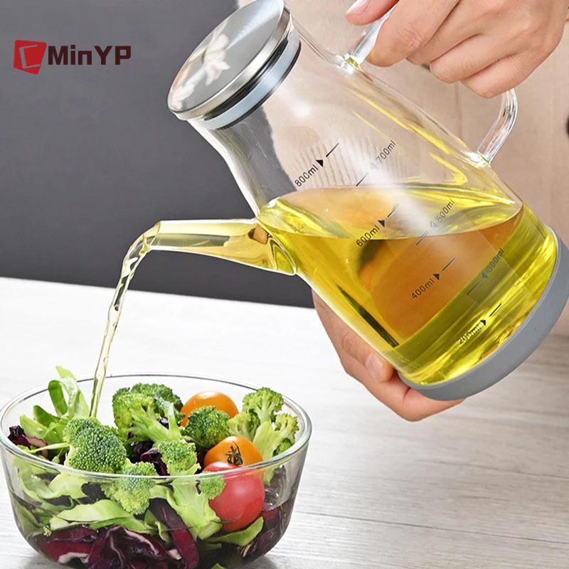 CMinYP 600 / 800 / 1000ml Chai đựng dầu có vòi nhỏ giọt Nhà bếp Bình dầu thủy tinh dung tích lớn Bình đựng dầu chống rò rỉ Glory