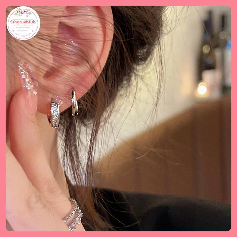 Bộ 4 Cái Bông Tai Vòng Pha Lê Zircon Thẩm Mỹ, Thời Trang Hằng Ngày và Làm Quà Tặng
