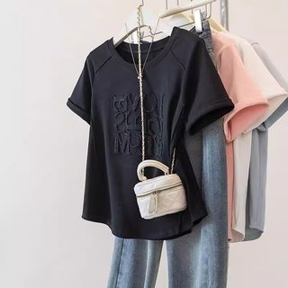 Size Lớn Chữ Thêu Xương Cá Ngắn Tay Áo Thun Nữ Mùa Hè 2026 Béo mm Rời Mỏng Hơn Nhìn Bao Thịt Top Nữ d