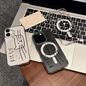 Mèo bút ngắn cho iPhone 17promax trường hợp iPhone 16 dễ thương 15pro trong suốt 14 ý tưởng