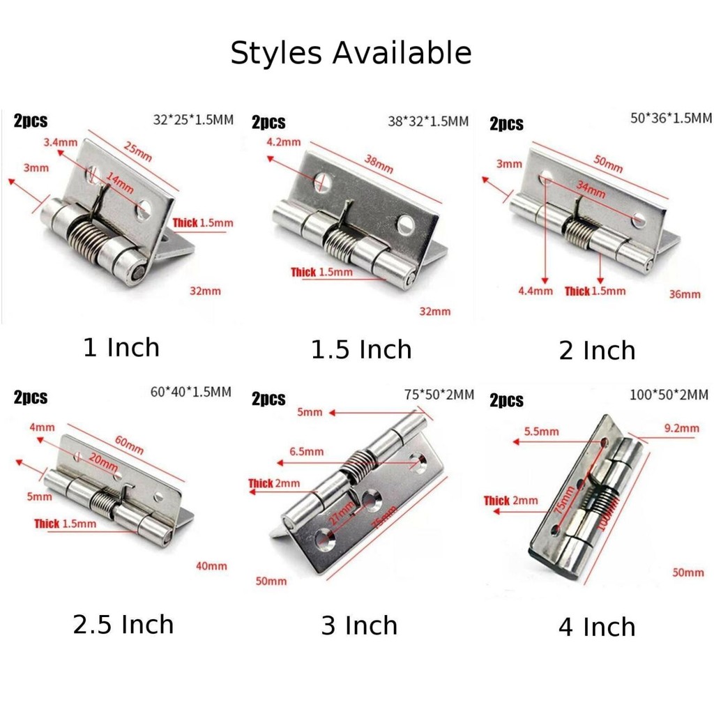 < HÀNG CÓ SẴN > 2 chiếc Phần cứng bản lề cửa lò xo bằng thép không gỉ tự đóng 1 / 1.5 / 2 / 2.5 / 3 / 4Inch❀