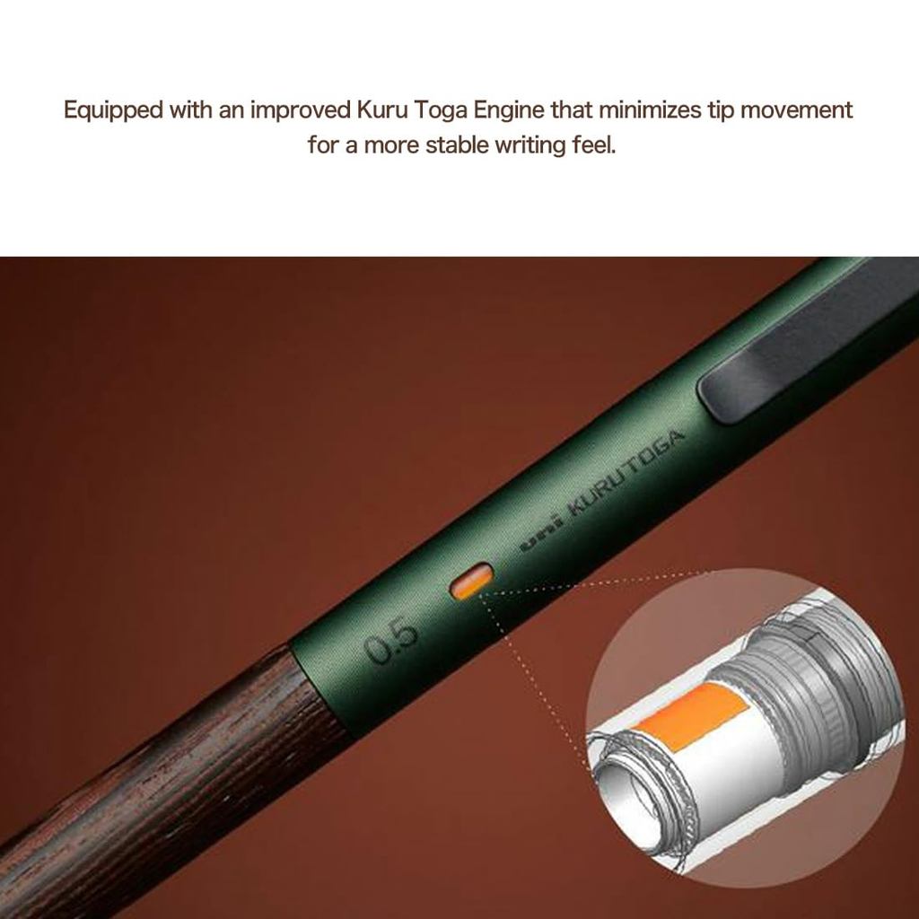 Uni KURUTOGA Wood Mechanical Pencil 0.5mm/Bút Chì Bấm Tự Xoay Ngòi/Vỏ Gỗ Wenge/Hàng Nhật Chính Hãng