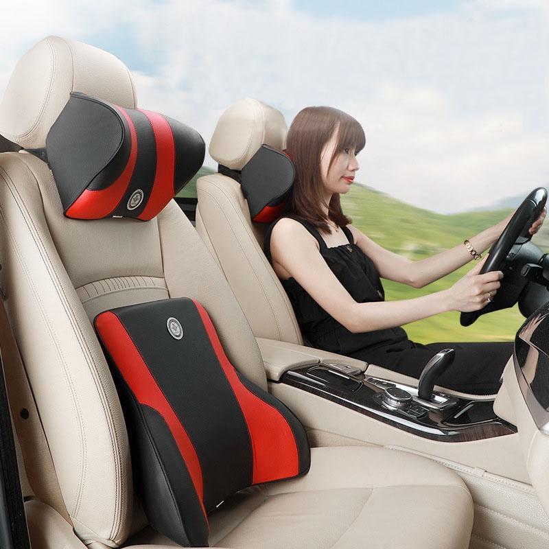 Bộ gối tựa đầu ô tô, gối tựa lưng ô tô DREAM chất liệu cao su non bọc da Cao Cấp chống đau mỏi lưng,cổ vai gáy