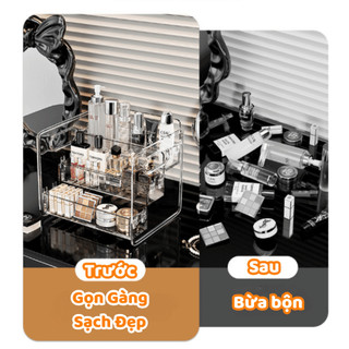 Kệ Đựng Mỹ Phẩm Acrylic Trong Suốt 3 Tầng Để Bàn, Giá Để Đồ Nhà Tắm Đa Năng Có Tay Cầm Tiện Lợi