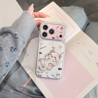 Ốp điện thoại mèo thêu da trắng dễ thương cho iPhone17 Pro Max 16 15 14 Pro Max Bảo vệ Camera chống sốc Vỏ cứng chống rơi