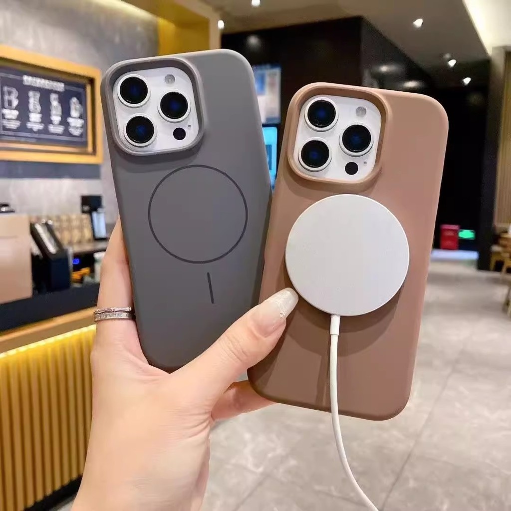 Ốp lưng silicon lỗ lớn nam châm lót vải lông chống sốc chống vân tay & bẩn cho iPhone 17 Air 16 15 14 13 12 Pro Max