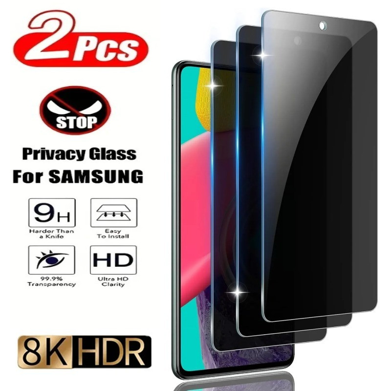 2 Chiếc Trong Suốt Cạnh Đen Kính Phim Cho Samsung Galaxy XCover 7 6 Pro HD Bảo Vệ Màn Hình Điện Thoại Cho Galaxy M53 M52 M51 M42 M40 M36 M35 Chống Gián Điệp Cạnh Đen Kính Cường Lực Phim