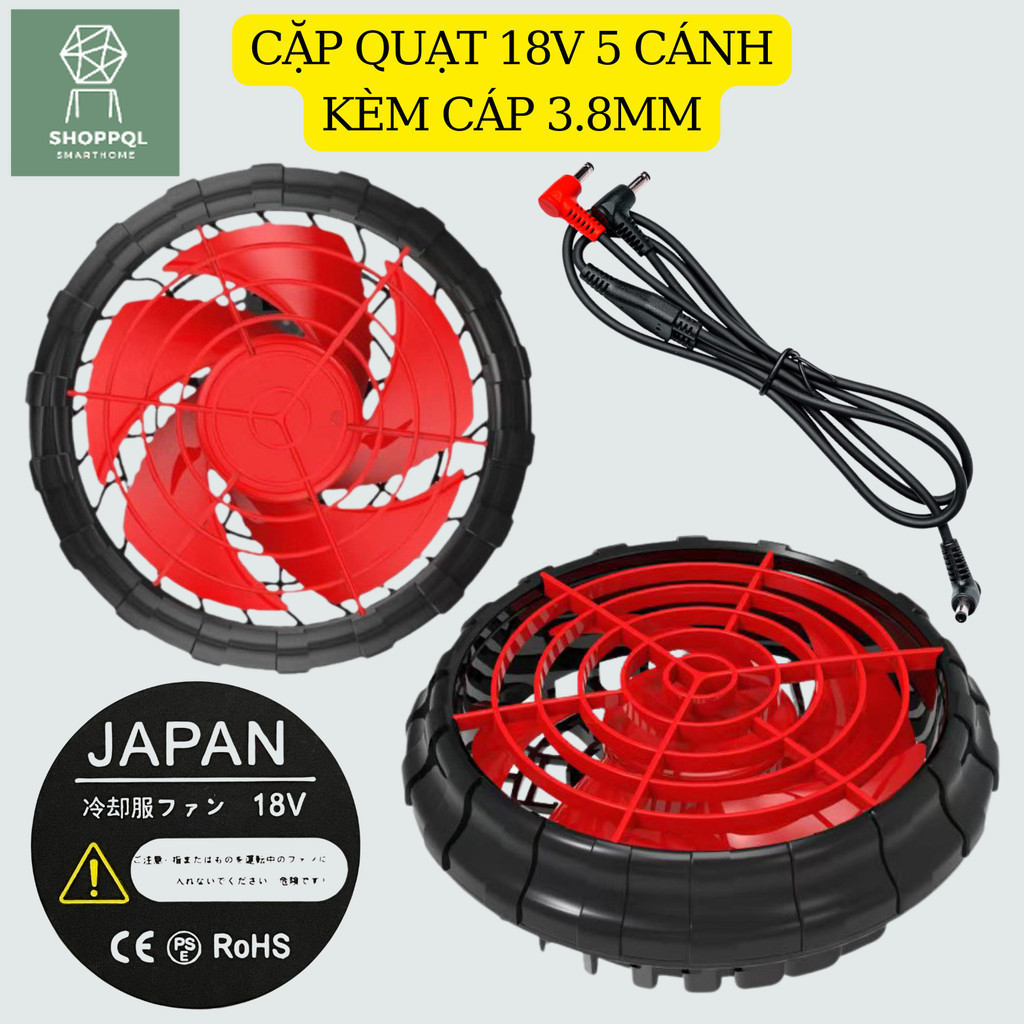 Cặp quạt gió áo điều hòa làm mát Nhật Bản KENKO cao cấp 18V loại 5 cánh không chổi than.