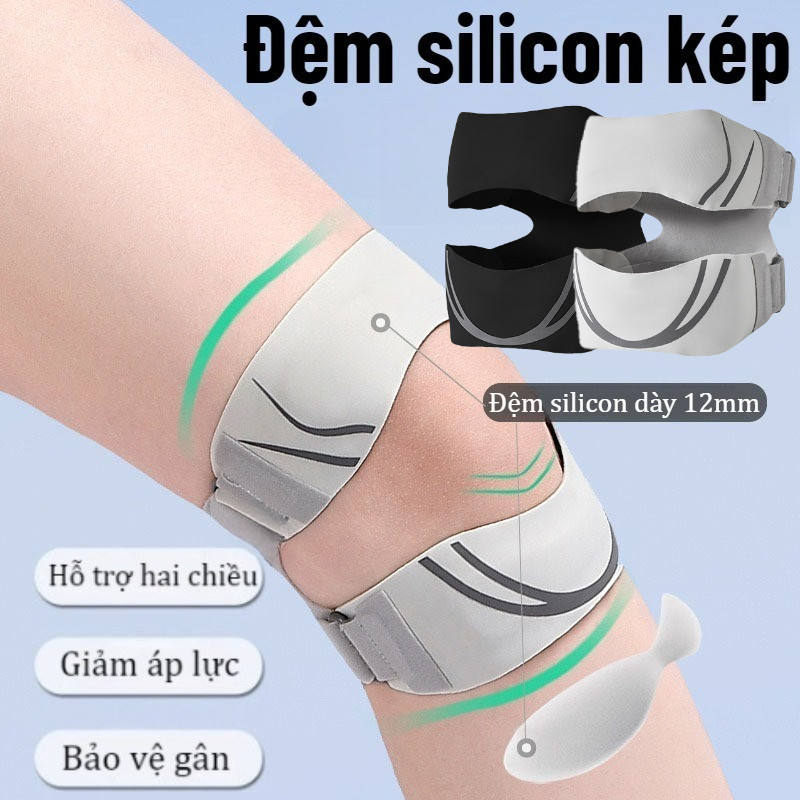 Bó gối thể thao cao cấp nam nữ, đệm silicone áp suất 2 chiều, hỗ trợ chạy bộ, bóng rổ, cầu lông, tập gym