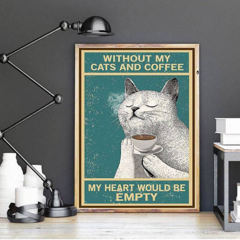 Vintage Mèo Dễ Thương Trượt Tuyết Cà Phê Canvas Tranh Cá Tính Thiết Kế Thú Cưng Không Khung Chống Thấm Nước Cho Nhà Bếp Trang Trí Nhà Cửa