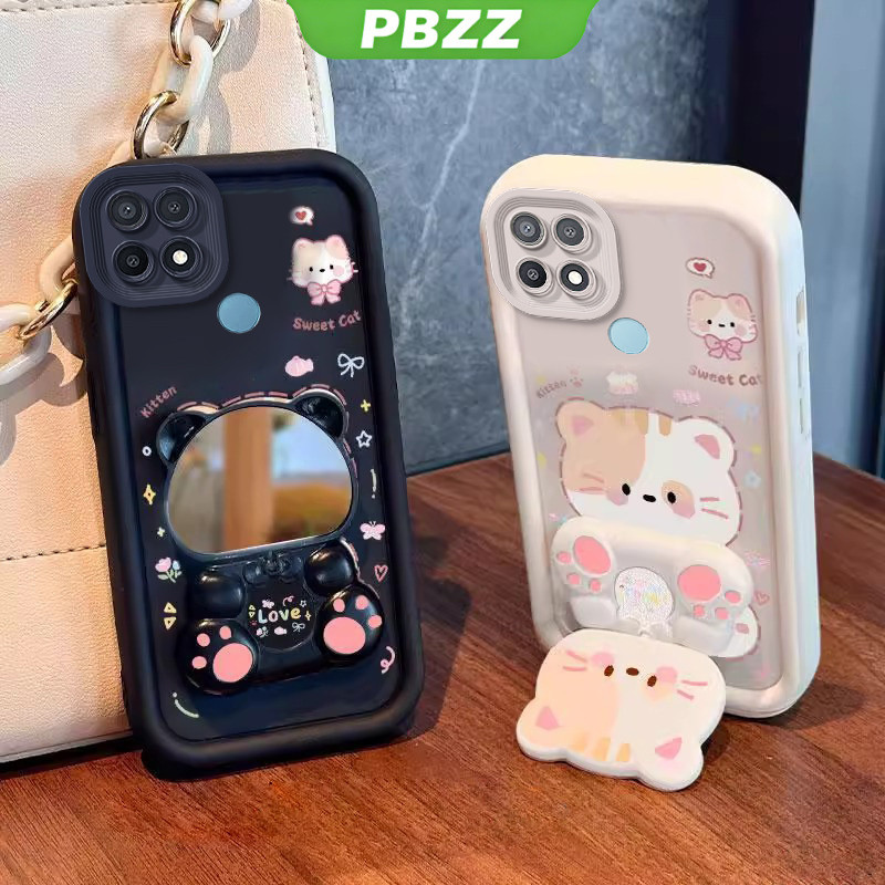 Ốp Lưng Cho oppo a15 oppo a15s a35 Vỏ Điện Thoại Vỏ Mềm Silicon Chống Sốc Thiết Kế Mới Thẩm Mỹ Mèo Hoạt Hình Có Giá Đỡ Cho Gương JTMMZJ01