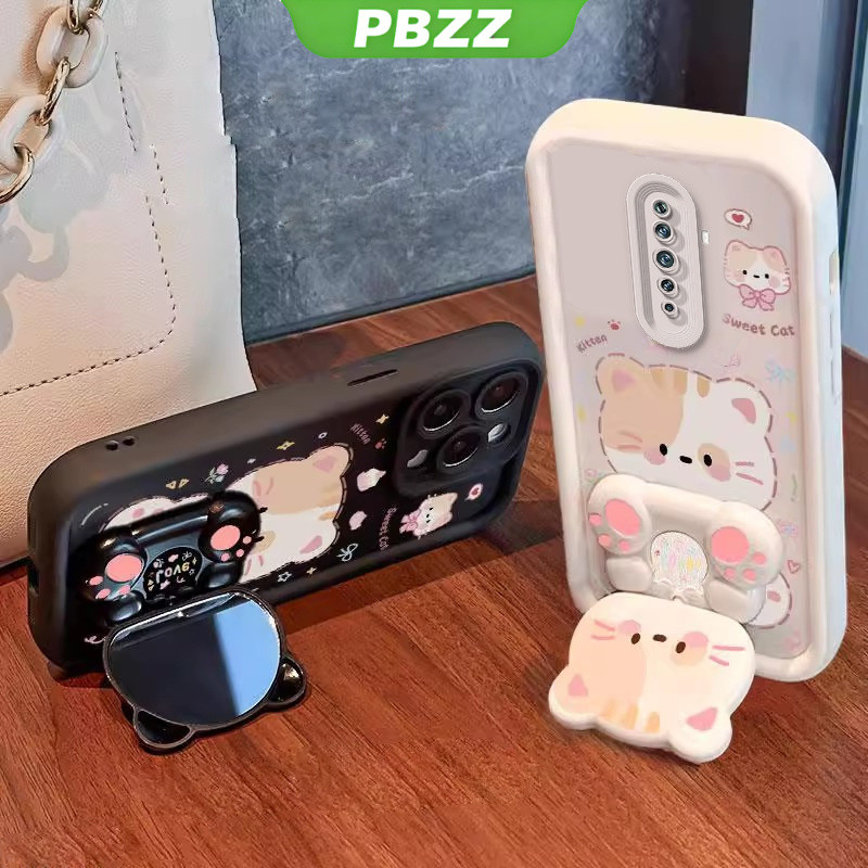 Ốp Lưng Cho OPPO reno 2F reno2 F reno 2 F reno 2 Vỏ Điện Thoại Vỏ Mềm Silicon Chống Sốc Thiết Kế Mới Thẩm Mỹ Mèo Hoạt Hình Có Giá Đỡ Cho Gương JTMMZJ01