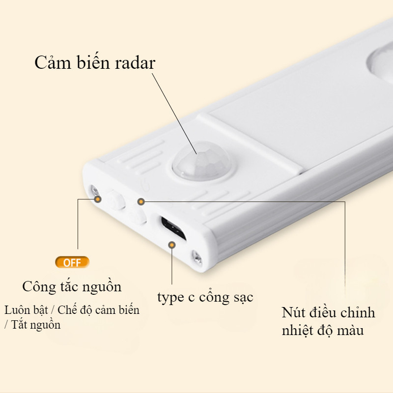 Đèn LED Cảm Ứng Mắt Mèo Vân Núi - Sạc Pin, Không Cần Khoan, Tự Động Bật/Tắt Cho Tủ Bếp & Phòng Ngủ