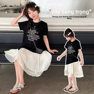 Váy bé gái phối áo thun - Đầm xòe voan phong cách Hàn Quốc dễ thương mùa hè