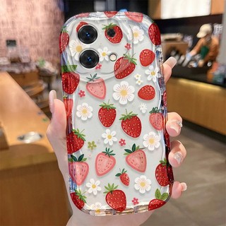 Ốp điện thoại di động hình hoa dâu tây hoa cúc dễ thương cho Xiaomi Redmi Note 15 14 13 12 Pro Plus 5G Note 15 Pro 4G Vỏ silicon mềm họa tiết kem gợn sóng cạnh trong suốt TPU chống sốc