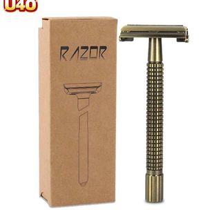 Dao cạo râu cổ điển dành cho nam bằng đồng thau mở nắp cánh bướm - Tặng 1 lưỡi