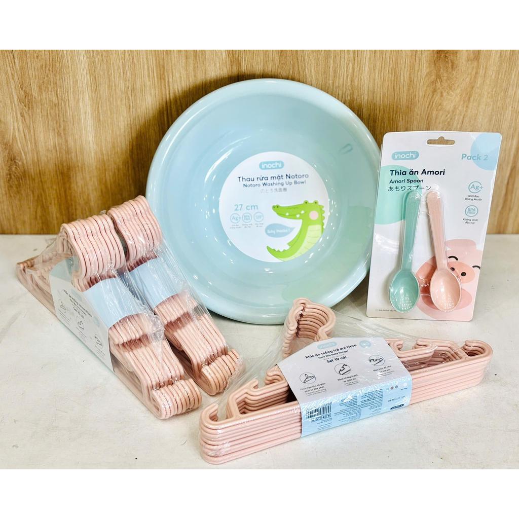 [COMBO CHO BÉ] Combo 5 món INOCHI 1 thau 27cm, 1 bộ 2 thìa ăn và 3 set móc 185 tiện dụng cần thiết mẹ nên sắm cho bé