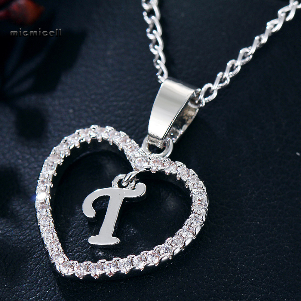 Mặt Dây Chuyền Hình Trái Tim Có Chữ Cái A đến Z, Viền Cubic Zirconia - Vòng Cổ Cho Nữ