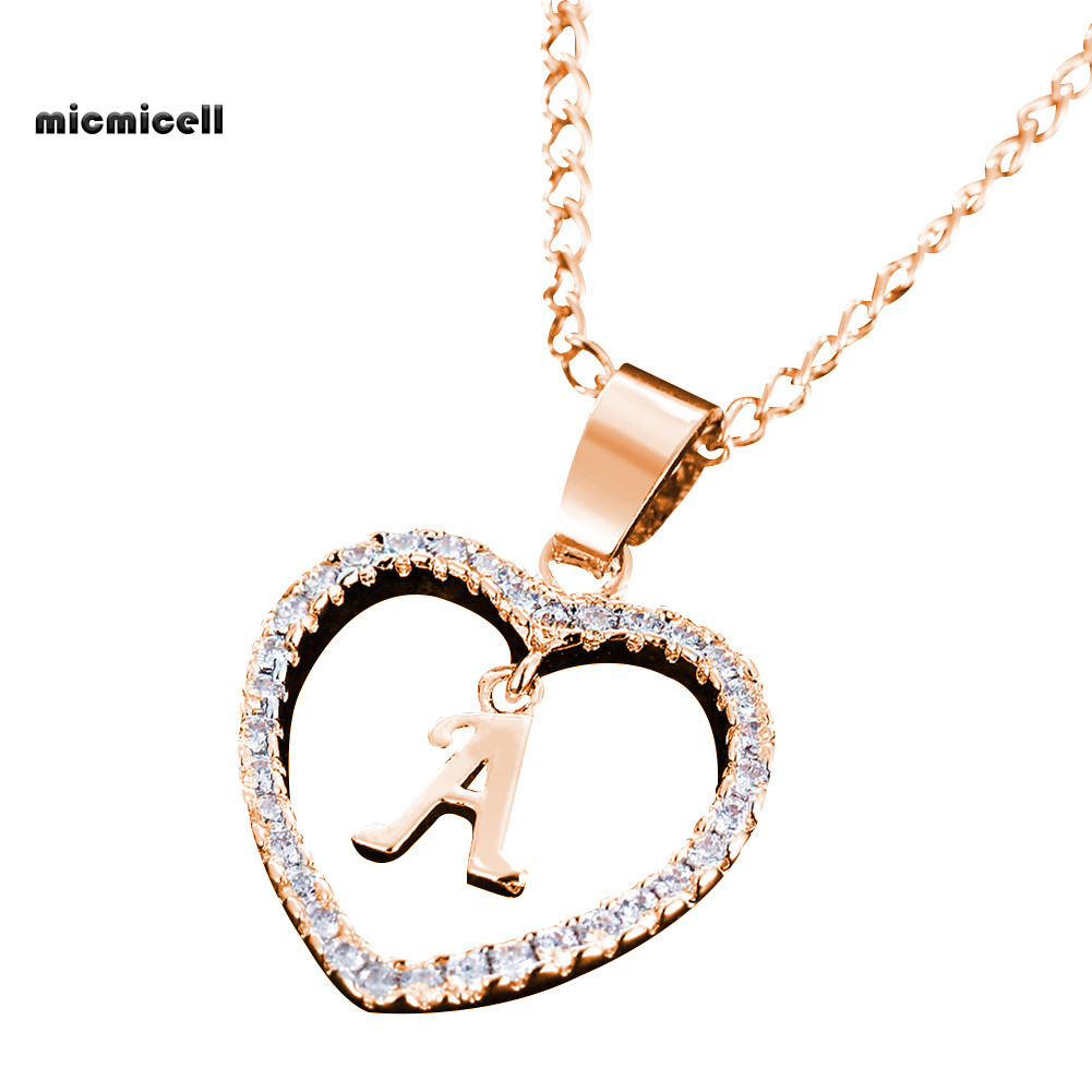 Mặt Dây Chuyền Hình Trái Tim Có Chữ Cái A đến Z, Viền Cubic Zirconia - Vòng Cổ Cho Nữ