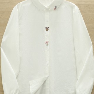 <![Sẵn Sàng] Áo sơ mi nữ 100% sợi cotton cao cấp, thiết kế hoa văn thêu nơ tinh tế, phù hợp mùa xuân 2026